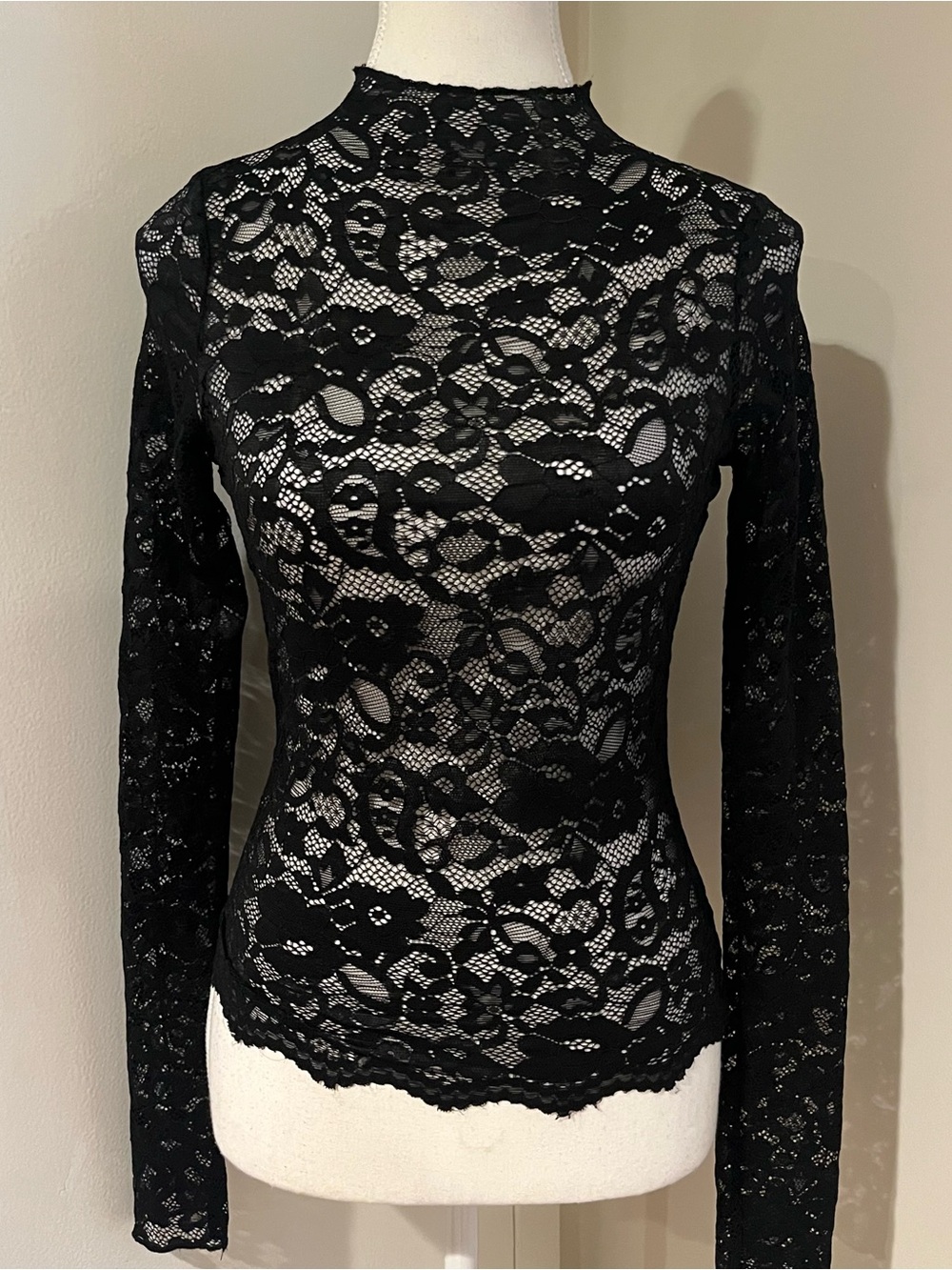 Black Lace Mock Neck Long-Sleeve Top - Summer Haus / Beach Bunny
